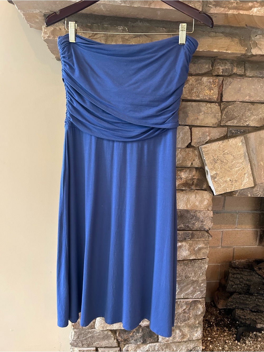 Ann Taylor Strapless Ruched Midi Dress in Royal Blue